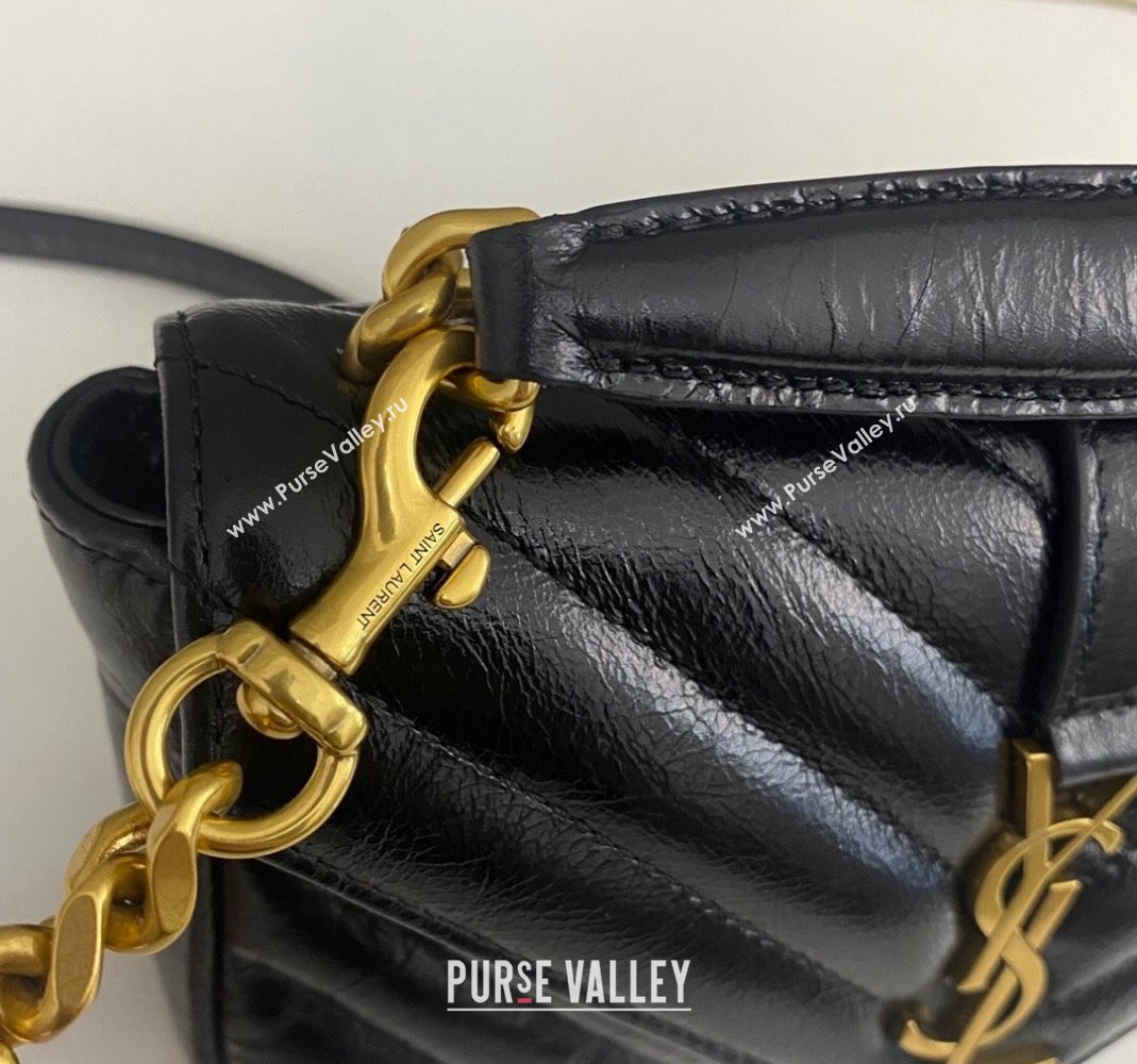 Saint Laurent College Mini Chain Bag in Shiny Crackled Leather 779430 Black 2024 (nana-240417077)