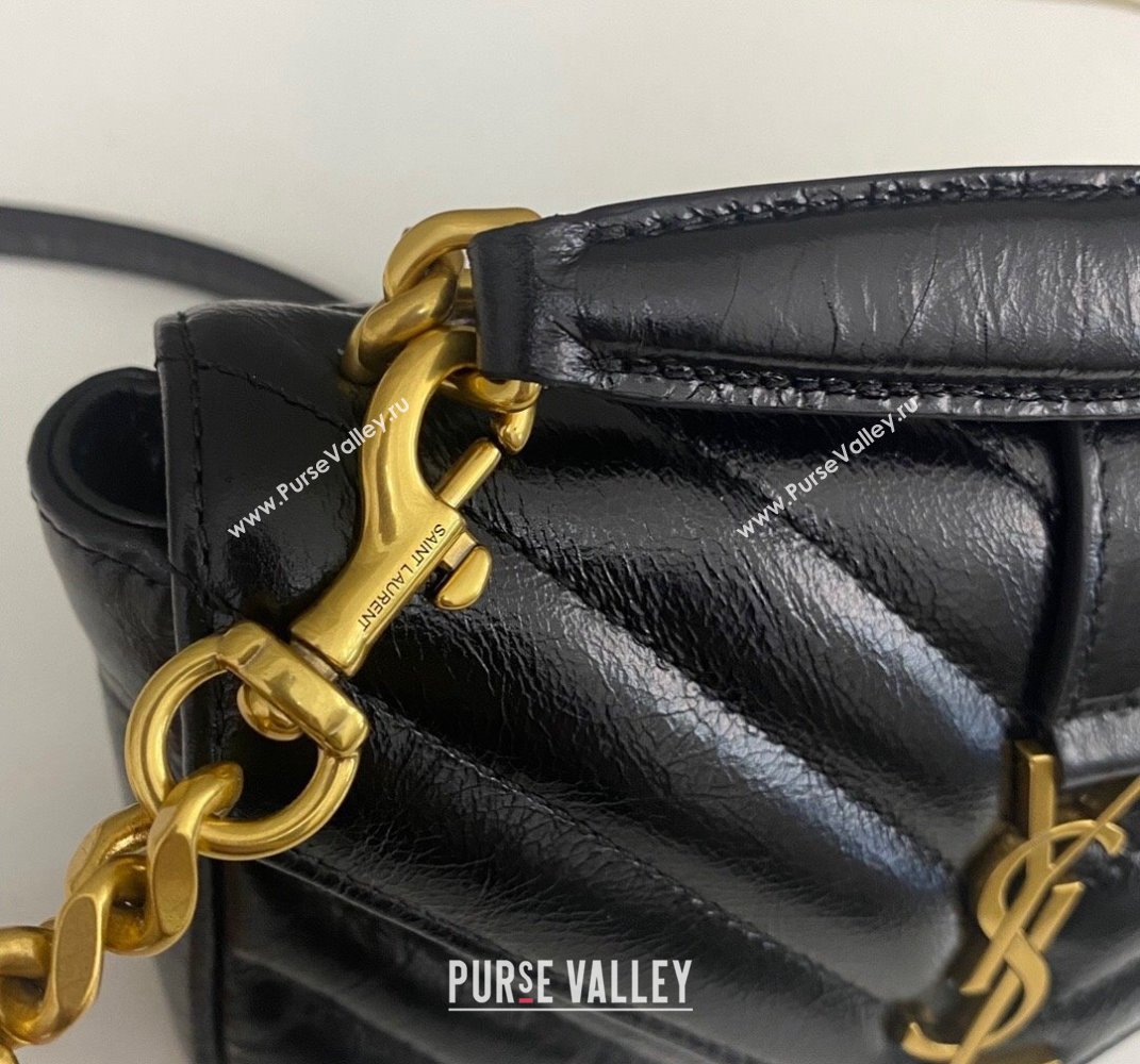 Saint Laurent College Mini Chain Bag in Shiny Crackled Leather 779430 Black 2025 (nana-250409095)