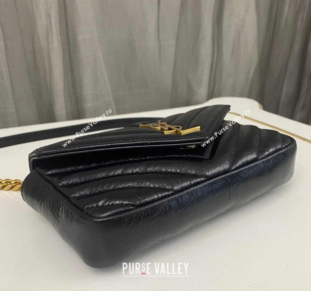 Saint Laurent College Mini Chain Bag in Shiny Crackled Leather 779430 Black 2025 (nana-250409095)