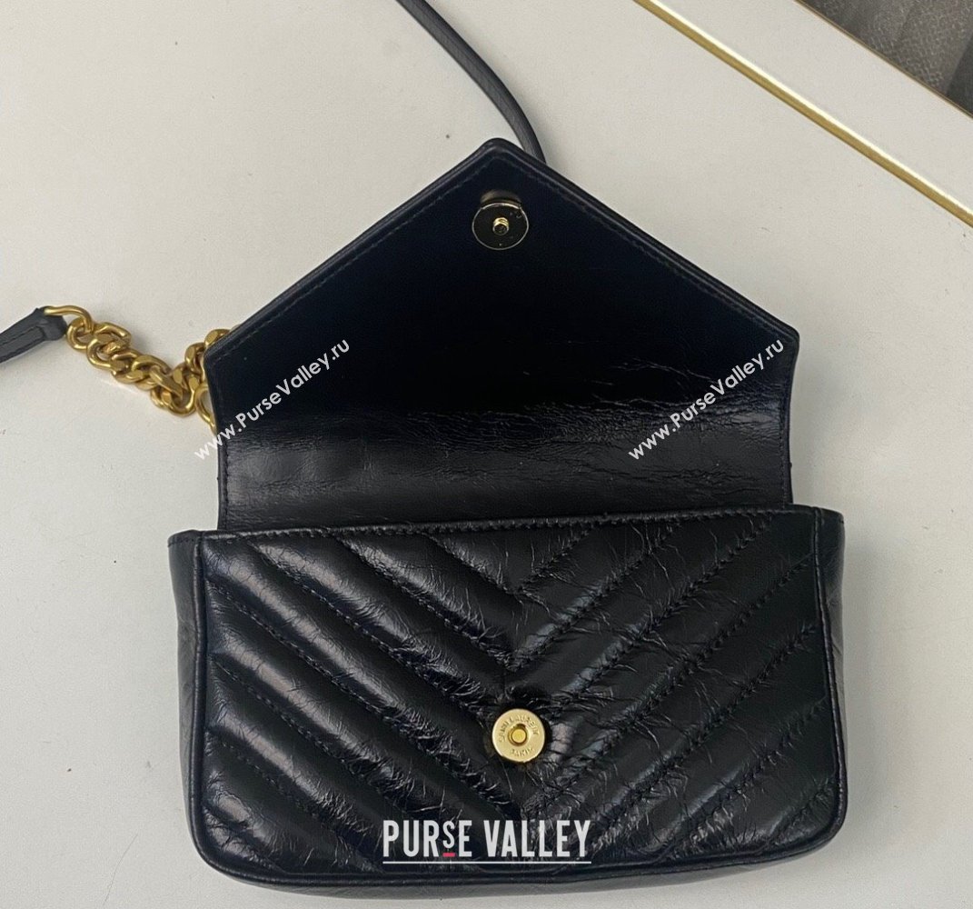 Saint Laurent College Mini Chain Bag in Shiny Crackled Leather 779430 Black 2025 (nana-250409095)