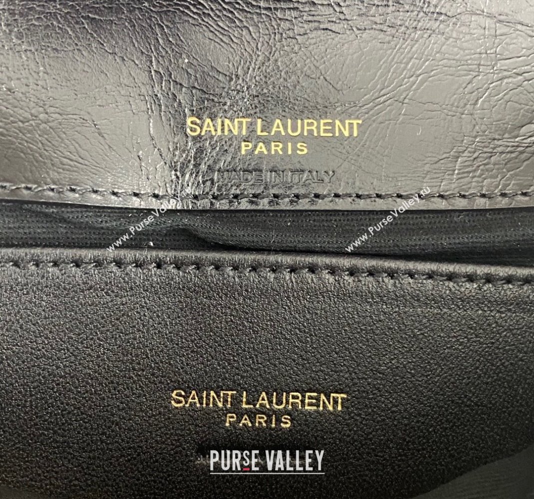 Saint Laurent College Mini Chain Bag in Shiny Crackled Leather 779430 Black 2024 (nana-240417077)