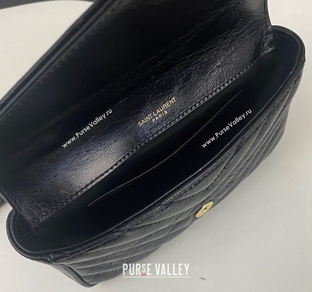 Saint Laurent College Mini Chain Bag in Shiny Crackled Leather 779430 Black 2024 (nana-240417077)