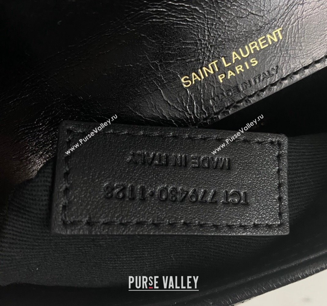 Saint Laurent College Mini Chain Bag in Shiny Crackled Leather 779430 Black 2024 (nana-240417077)