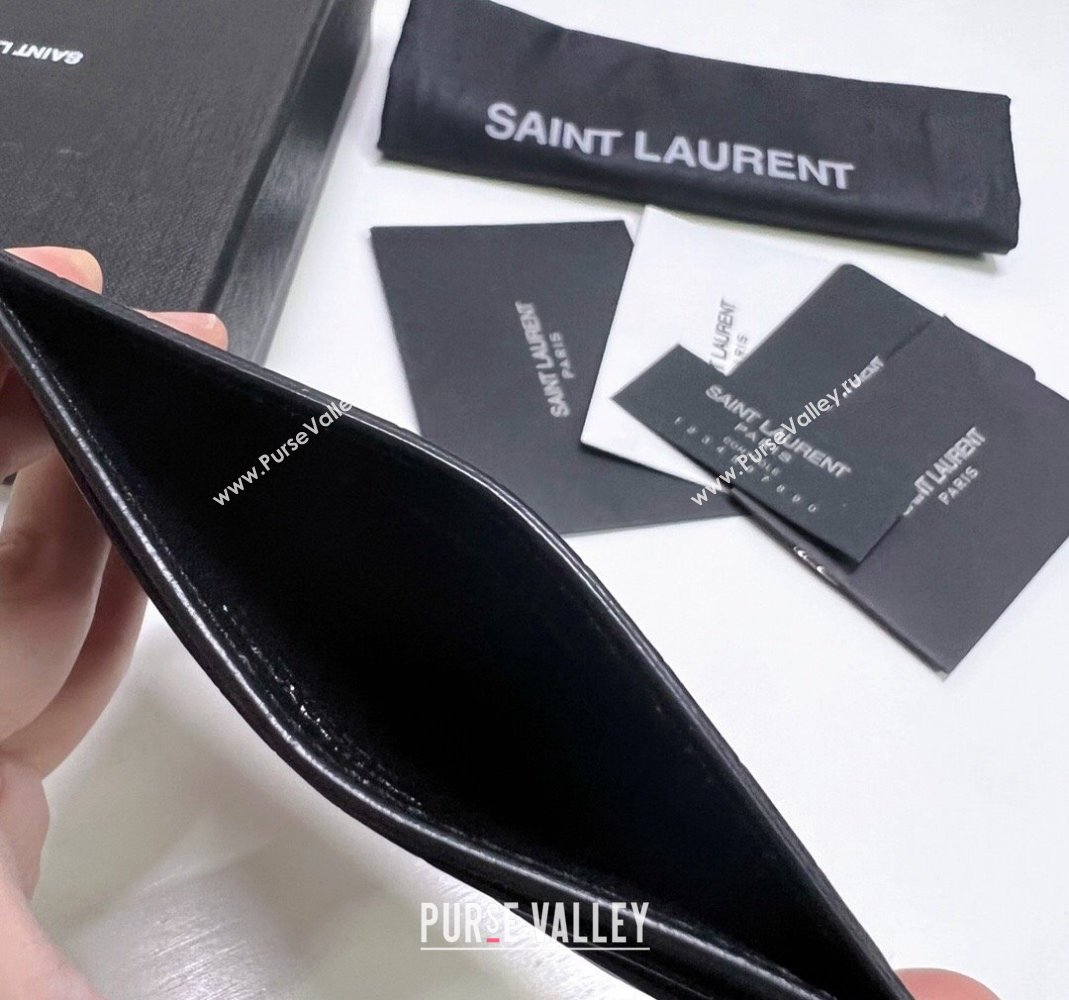 Saint Laurent Crocodile Embossed Leather Card Holder 423291 Black/Silver 2024 (nana-240417058)