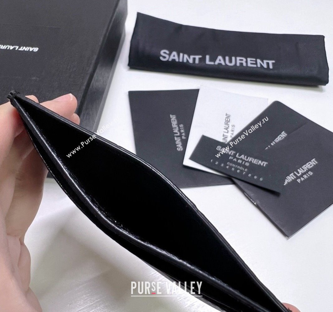 Saint Laurent Crocodile Embossed Leather Card Holder 423291 All Black 2024 (nana-240417059)