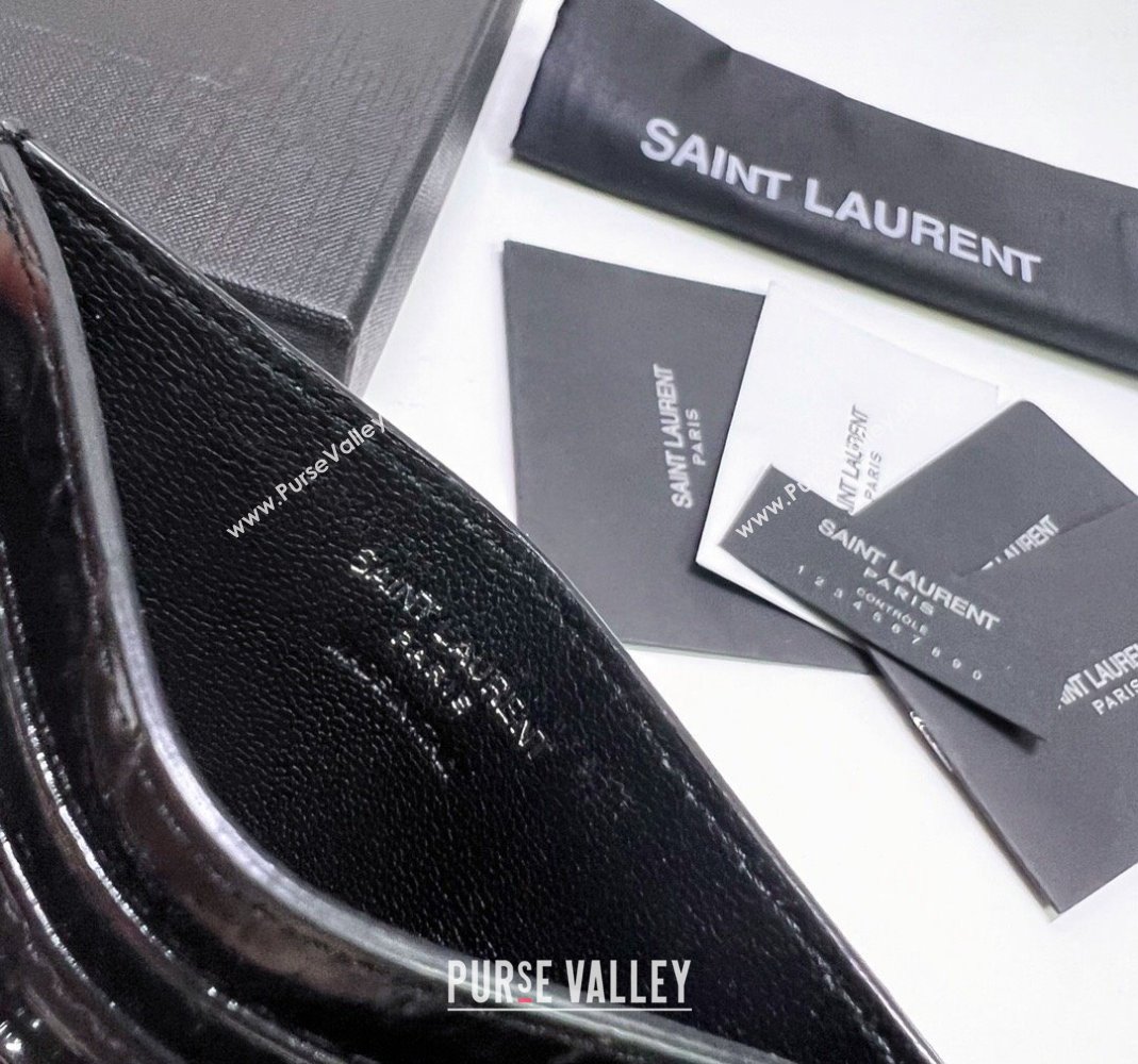 Saint Laurent Crocodile Embossed Leather Card Holder 423291 All Black 2024 (nana-240417059)