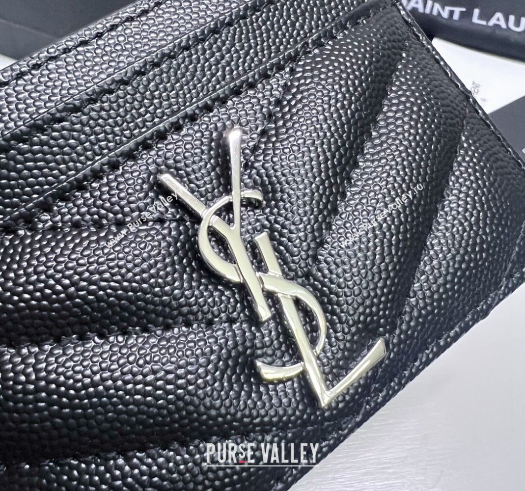Saint Laurent Grained Leather Card Holder 423291 Black/Silver 2024 (nana-240417060)
