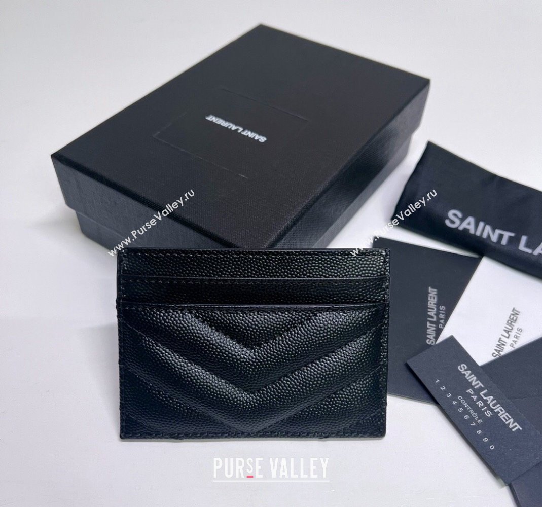 Saint Laurent Grained Leather Card Holder 423291 Black/Silver 2024 (nana-240417060)