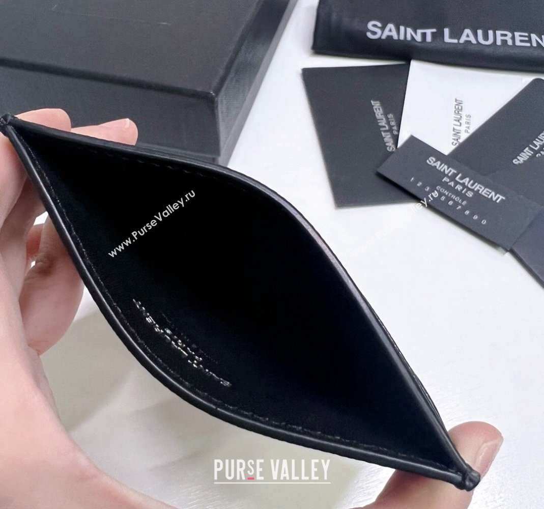 Saint Laurent Grained Leather Card Holder 423291 Black/Silver 2024 (nana-240417060)