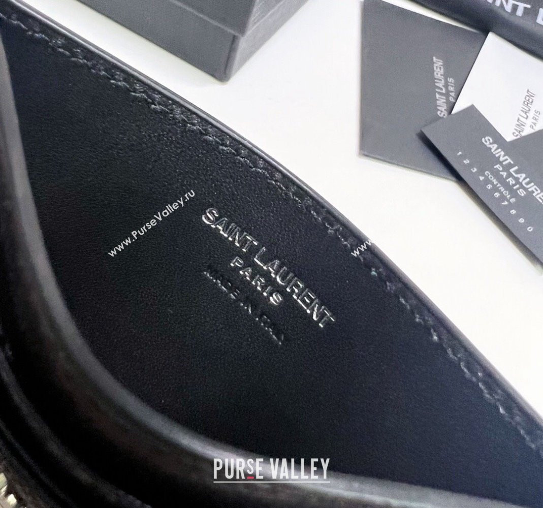 Saint Laurent Grained Leather Card Holder 423291 Black/Silver 2024 (nana-240417060)