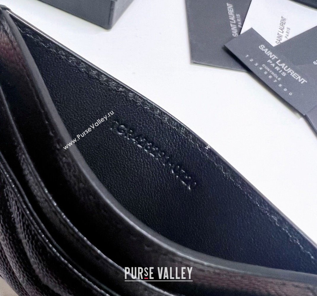 Saint Laurent Grained Leather Card Holder 423291 Black/Silver 2024 (nana-240417060)