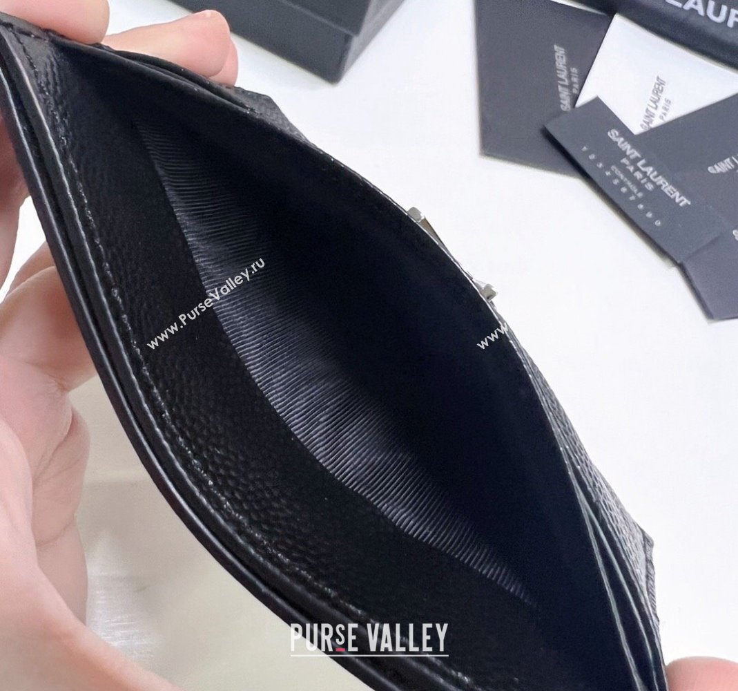Saint Laurent Grained Leather Card Holder 423291 Black/Silver 2024 (nana-240417060)