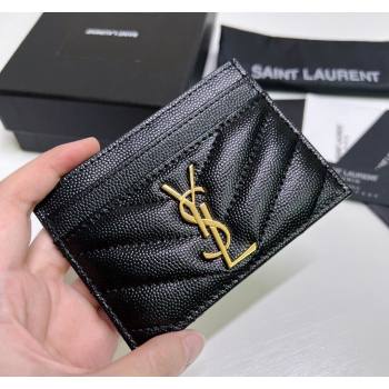 Saint Laurent Grained Leather Card Holder 423291 Black/Gold 2024 (nana-240417061)