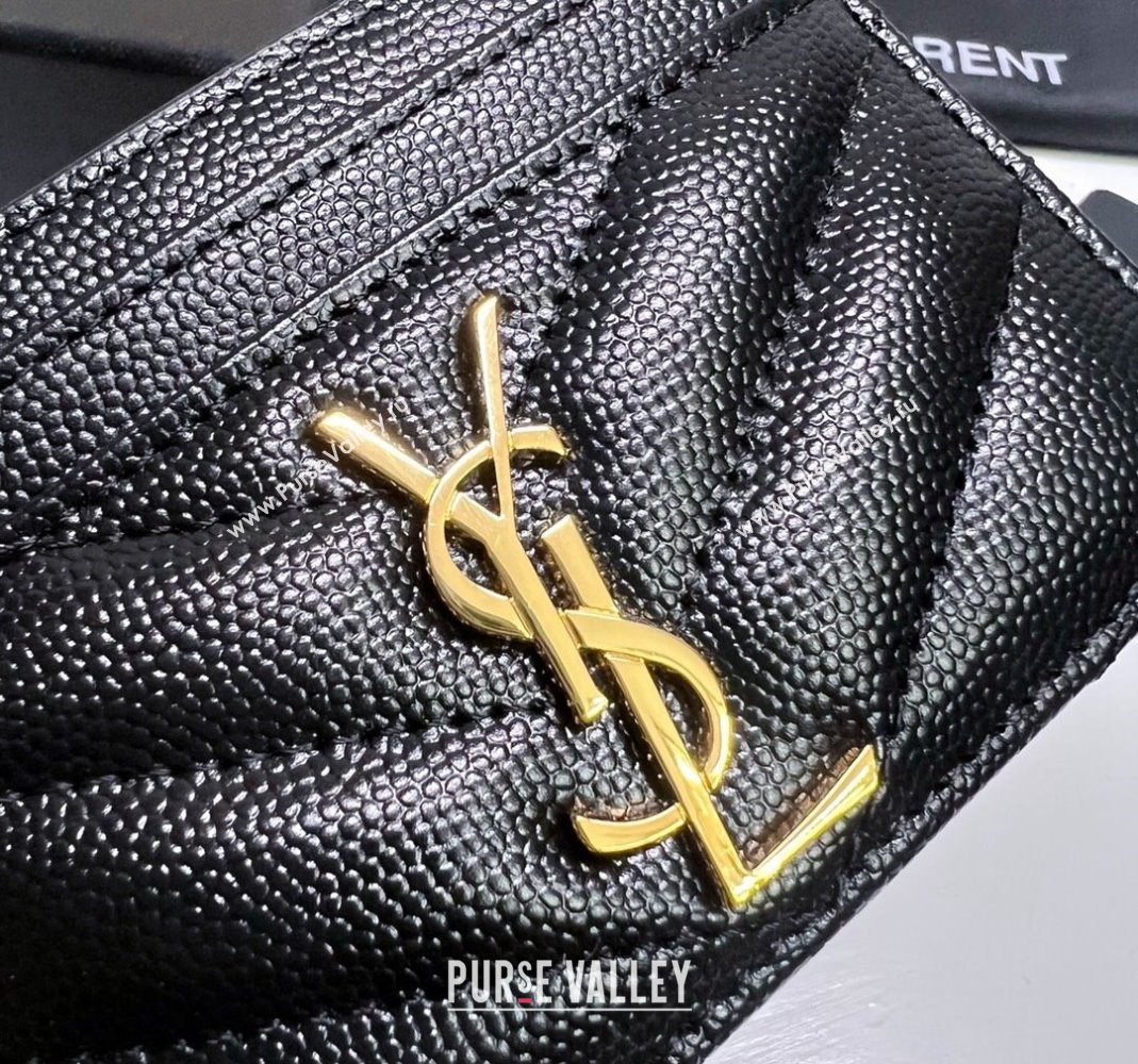 Saint Laurent Grained Leather Card Holder 423291 Black/Gold 2024 (nana-240417061)