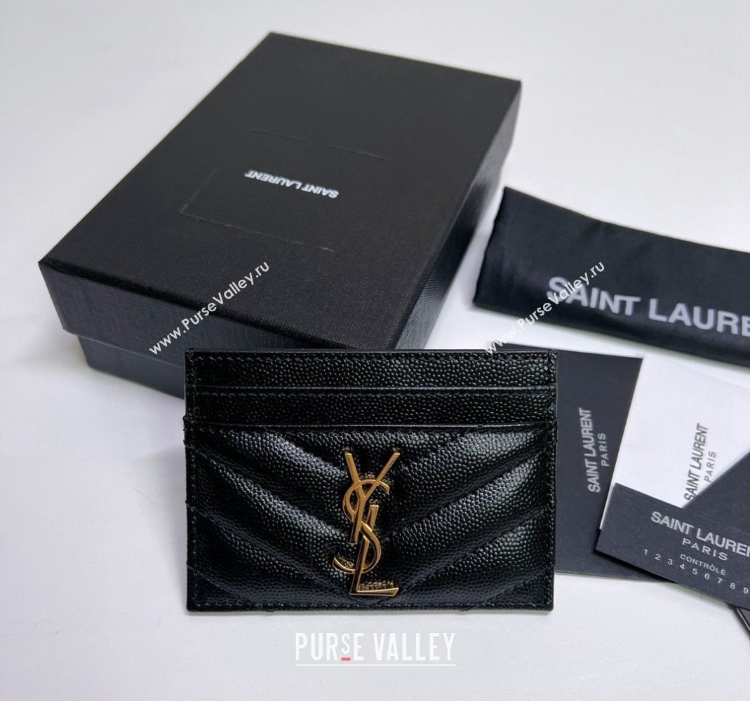 Saint Laurent Grained Leather Card Holder 423291 Black/Gold 2024 (nana-240417061)