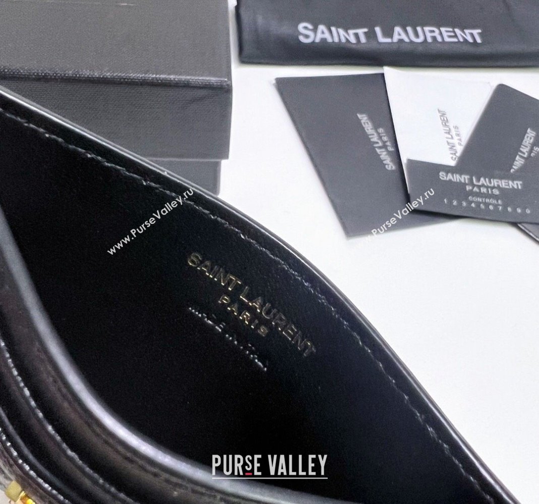 Saint Laurent Grained Leather Card Holder 423291 Black/Gold 2024 (nana-240417061)