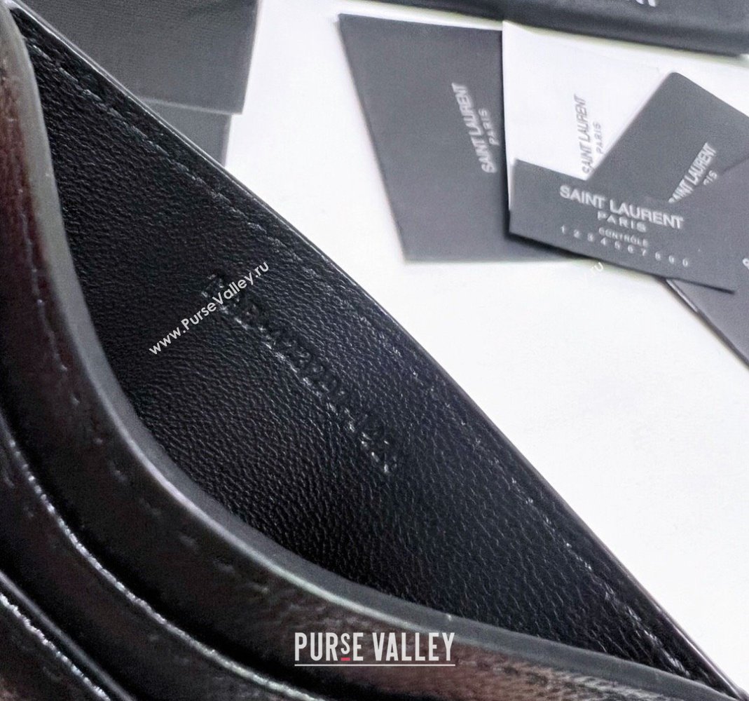 Saint Laurent Grained Leather Card Holder 423291 Black/Gold 2024 (nana-240417061)