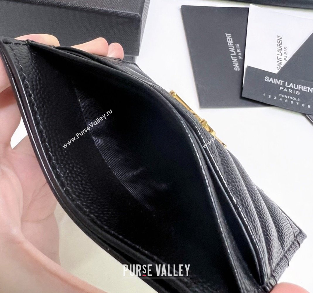 Saint Laurent Grained Leather Card Holder 423291 Black/Gold 2024 (nana-240417061)