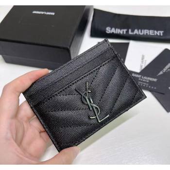 Saint Laurent Grained Leather Card Holder 423291 All Black 2024 (nana-240417062)