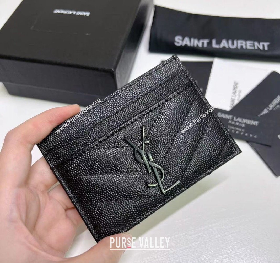 Saint Laurent Grained Leather Card Holder 423291 All Black 2024 (nana-240417062)