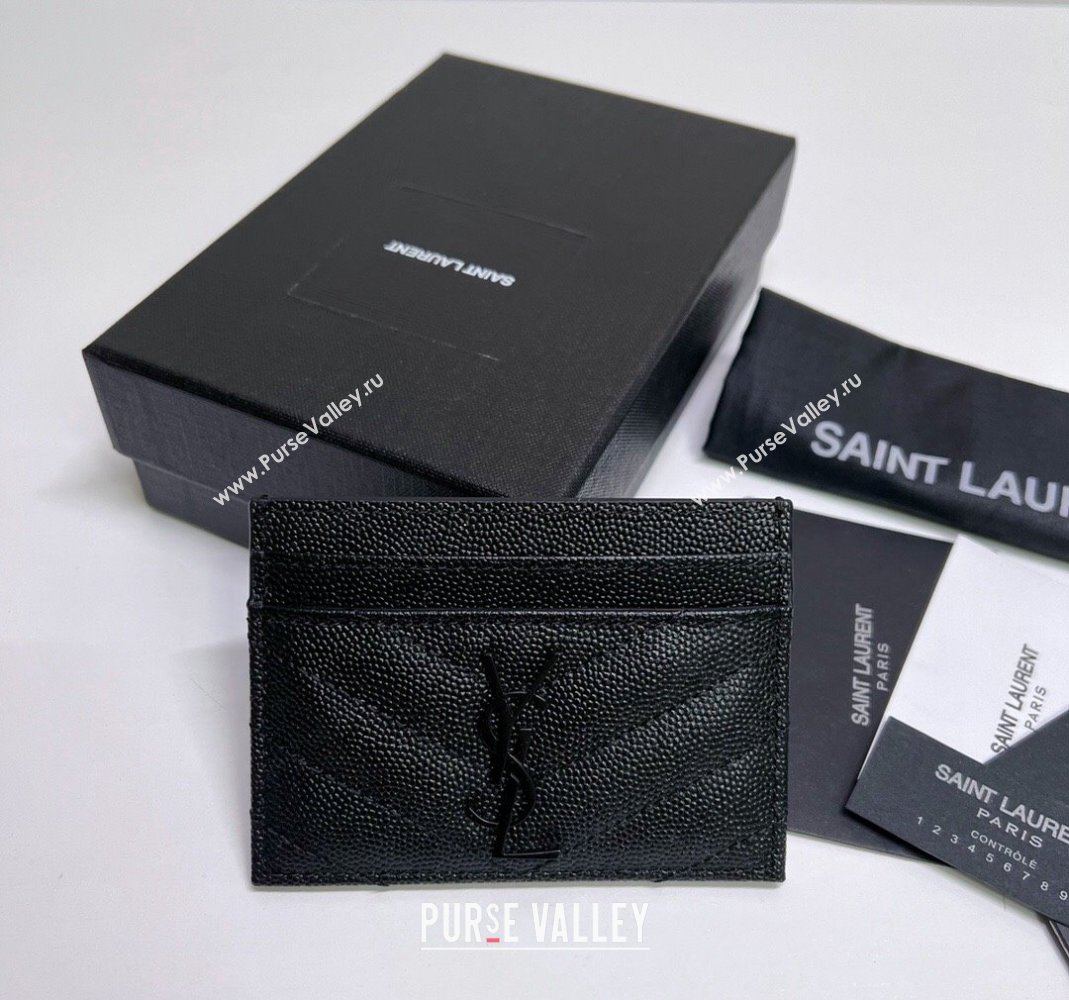 Saint Laurent Grained Leather Card Holder 423291 All Black 2024 (nana-240417062)