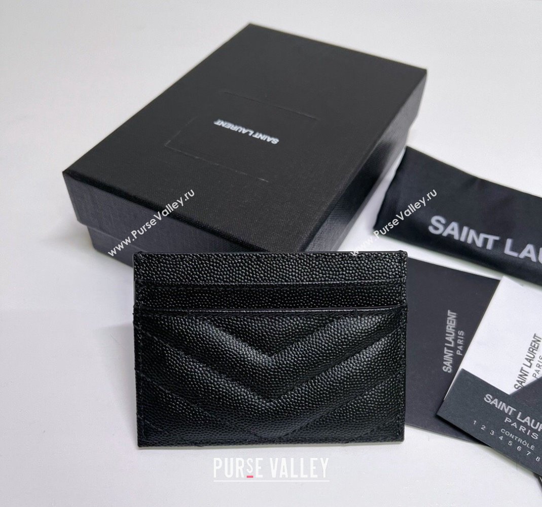 Saint Laurent Grained Leather Card Holder 423291 All Black 2024 (nana-240417062)