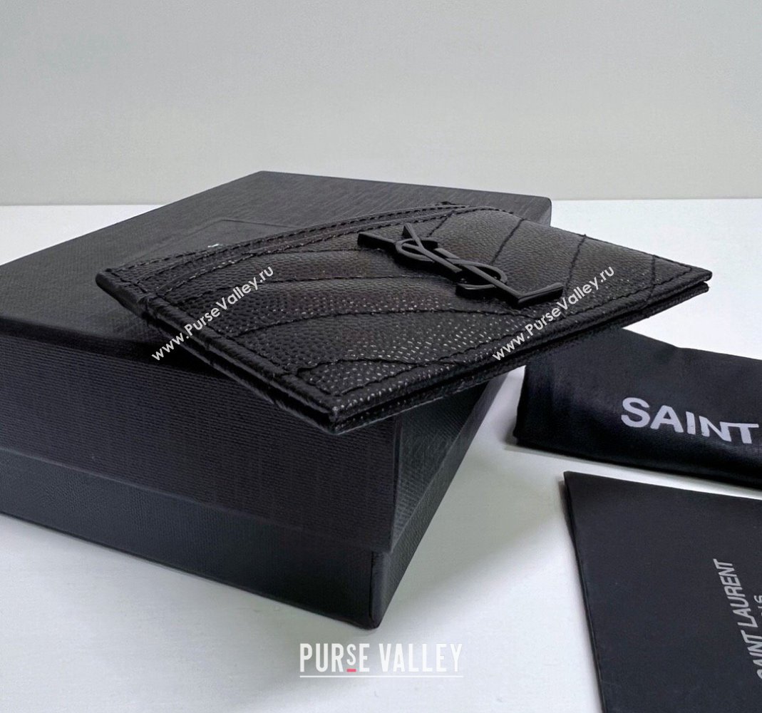 Saint Laurent Grained Leather Card Holder 423291 All Black 2024 (nana-240417062)