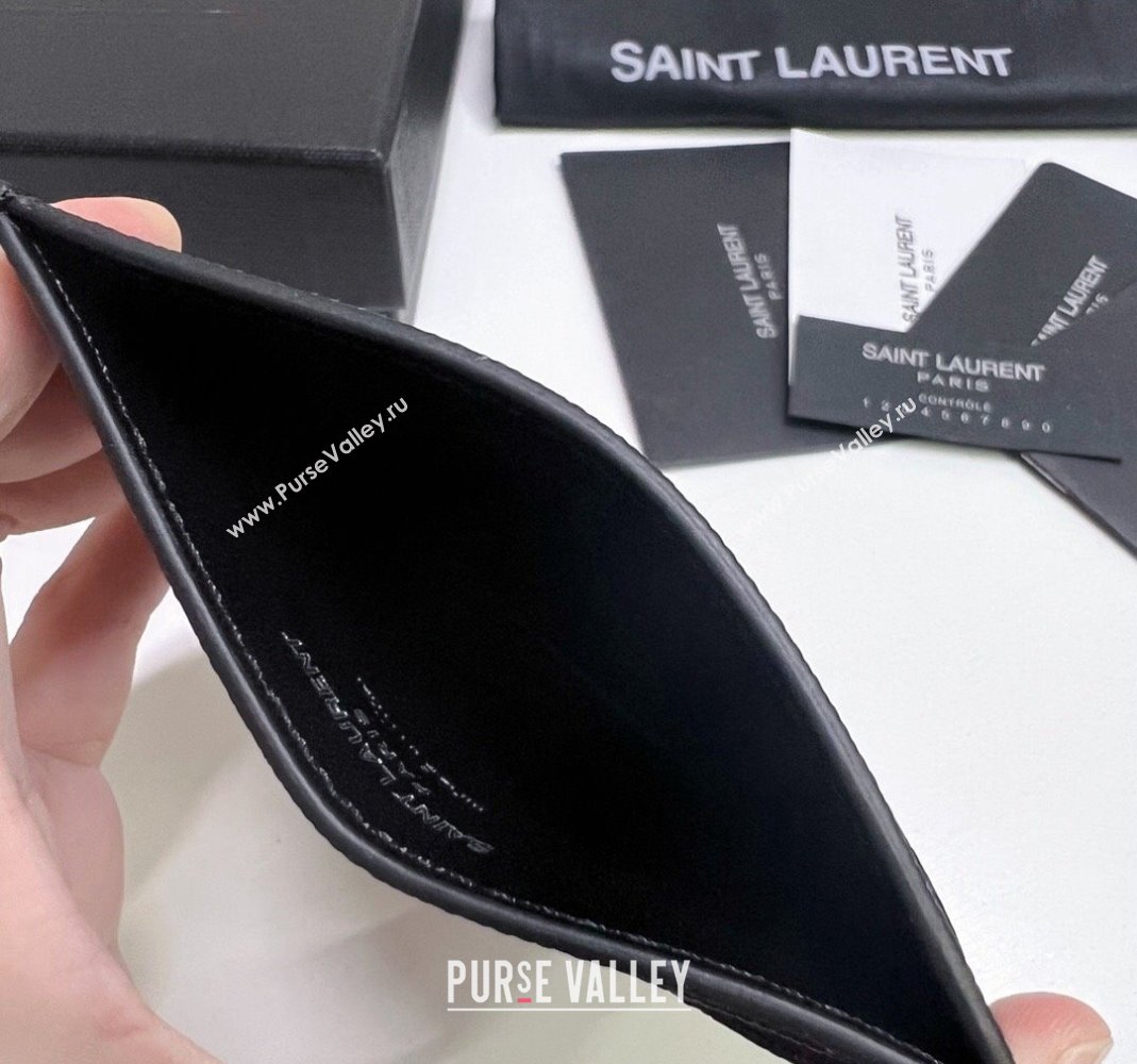 Saint Laurent Grained Leather Card Holder 423291 All Black 2024 (nana-240417062)