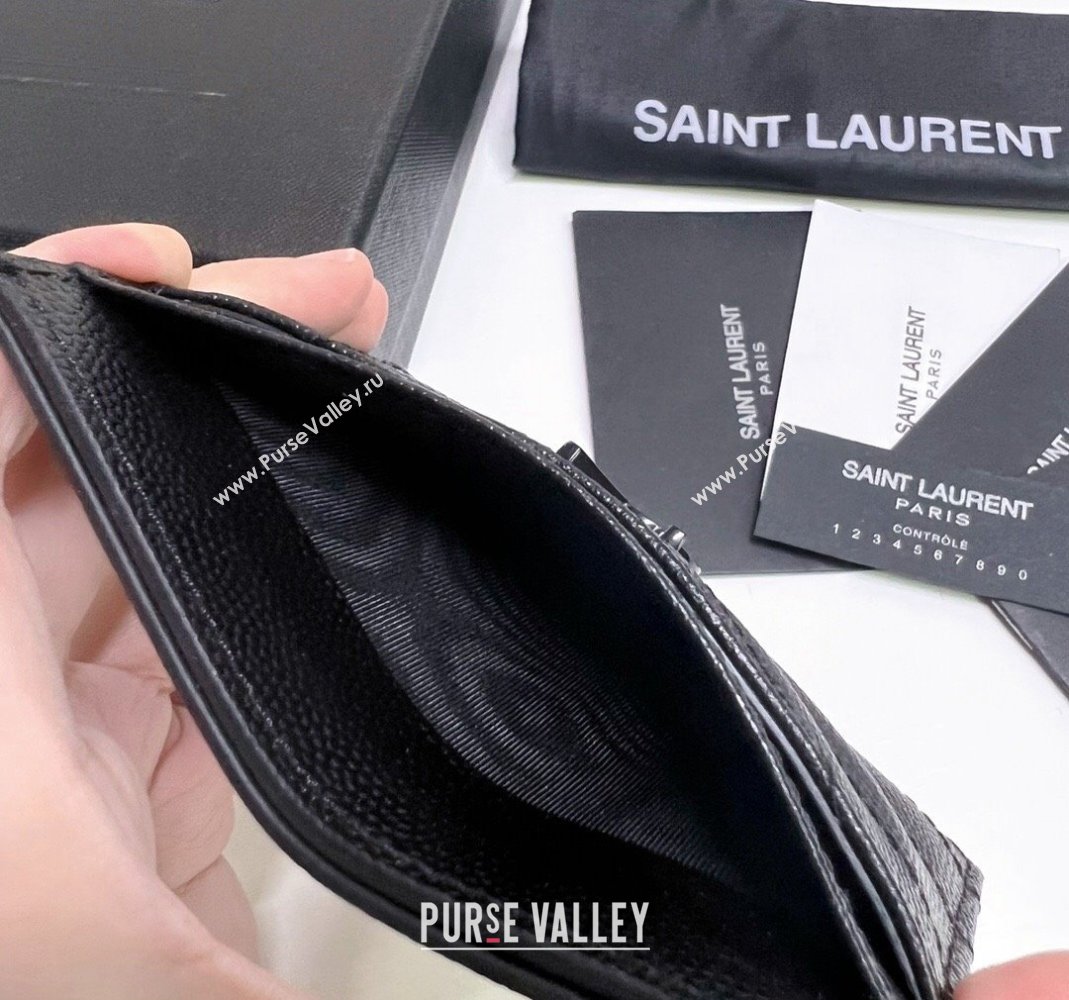 Saint Laurent Grained Leather Card Holder 423291 All Black 2024 (nana-240417062)
