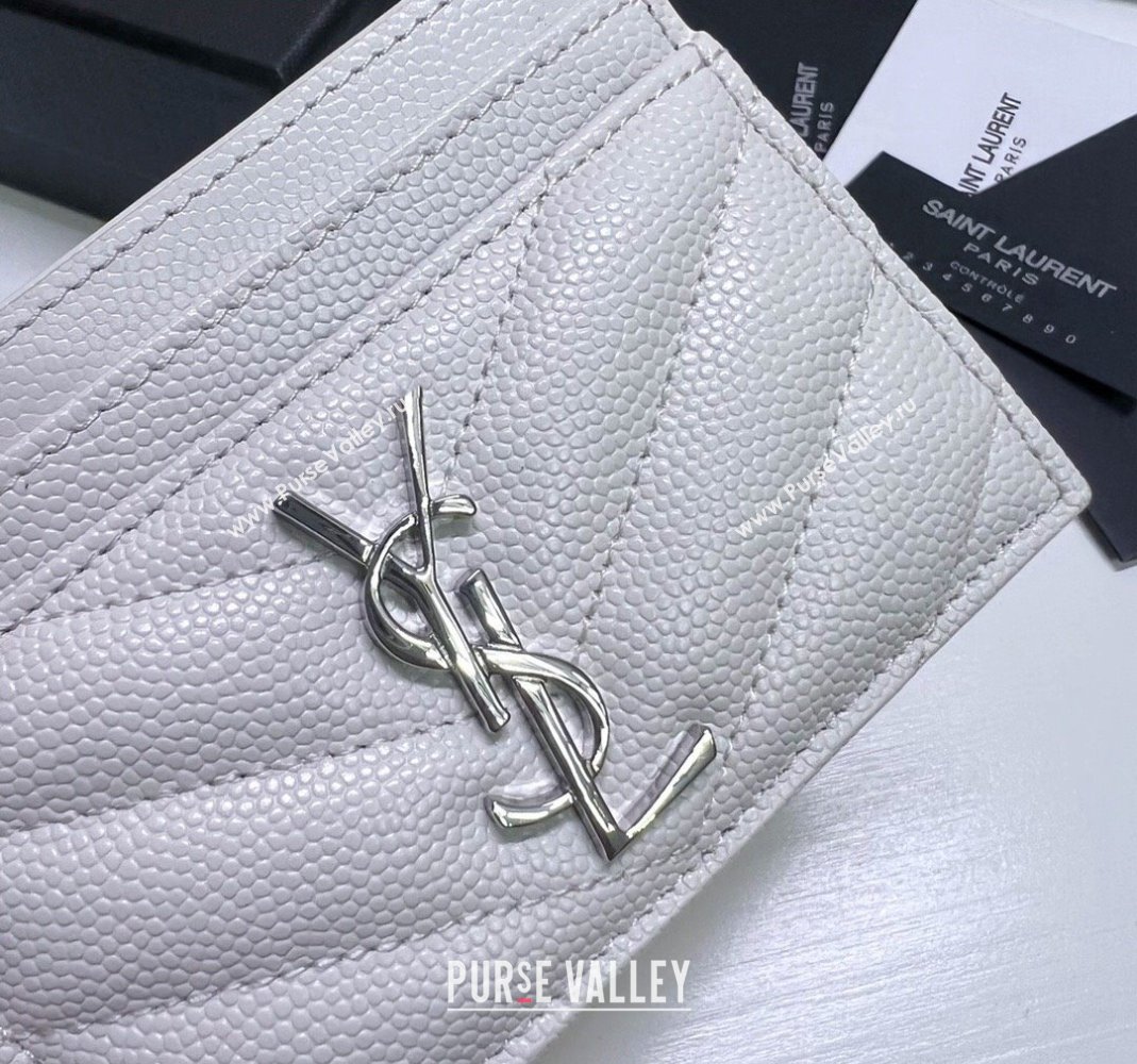 Saint Laurent Grained Leather Card Holder 423291 Snow White/Silver 2024 (nana-240417064)