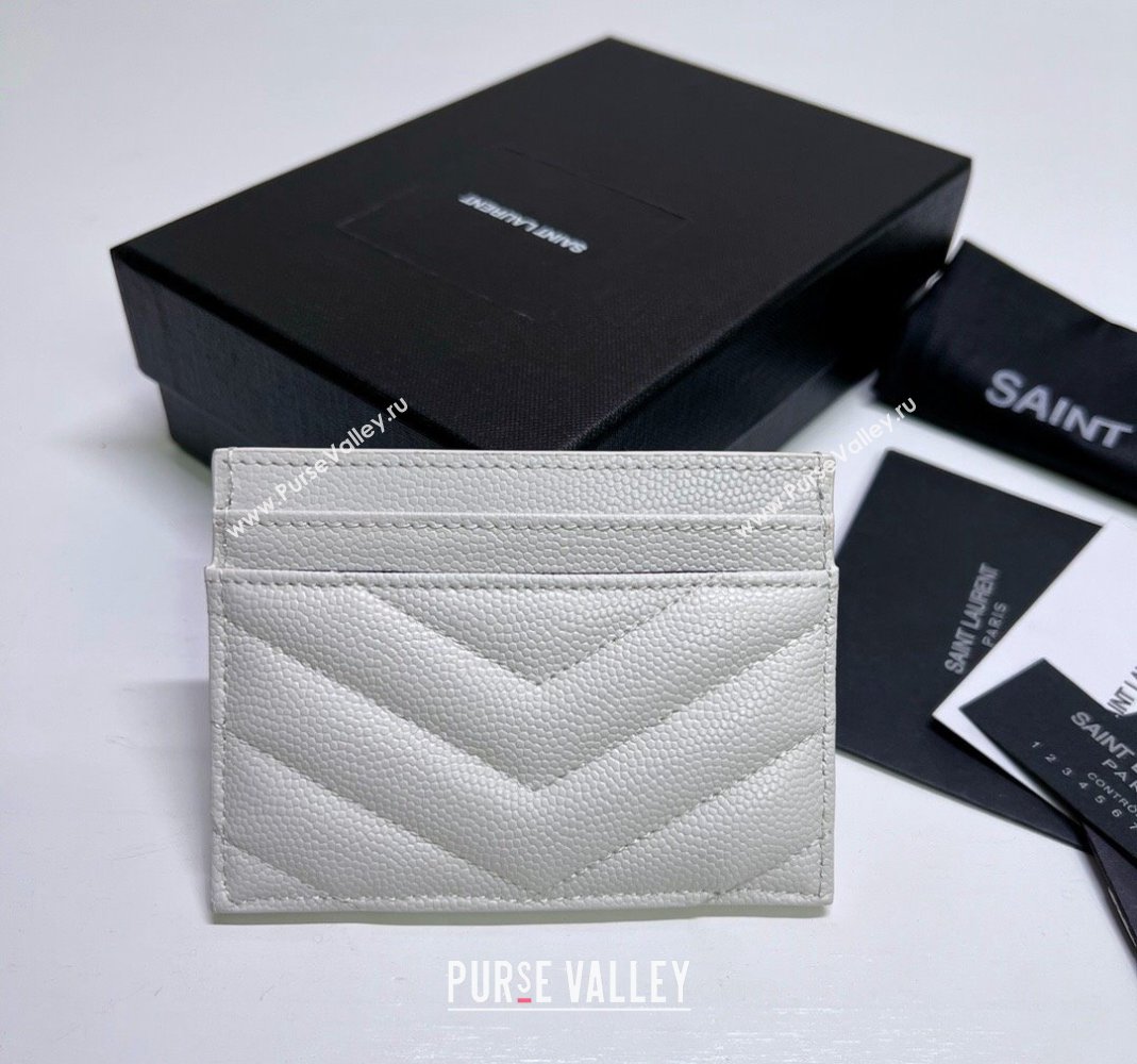 Saint Laurent Grained Leather Card Holder 423291 Snow White/Silver 2024 (nana-240417064)