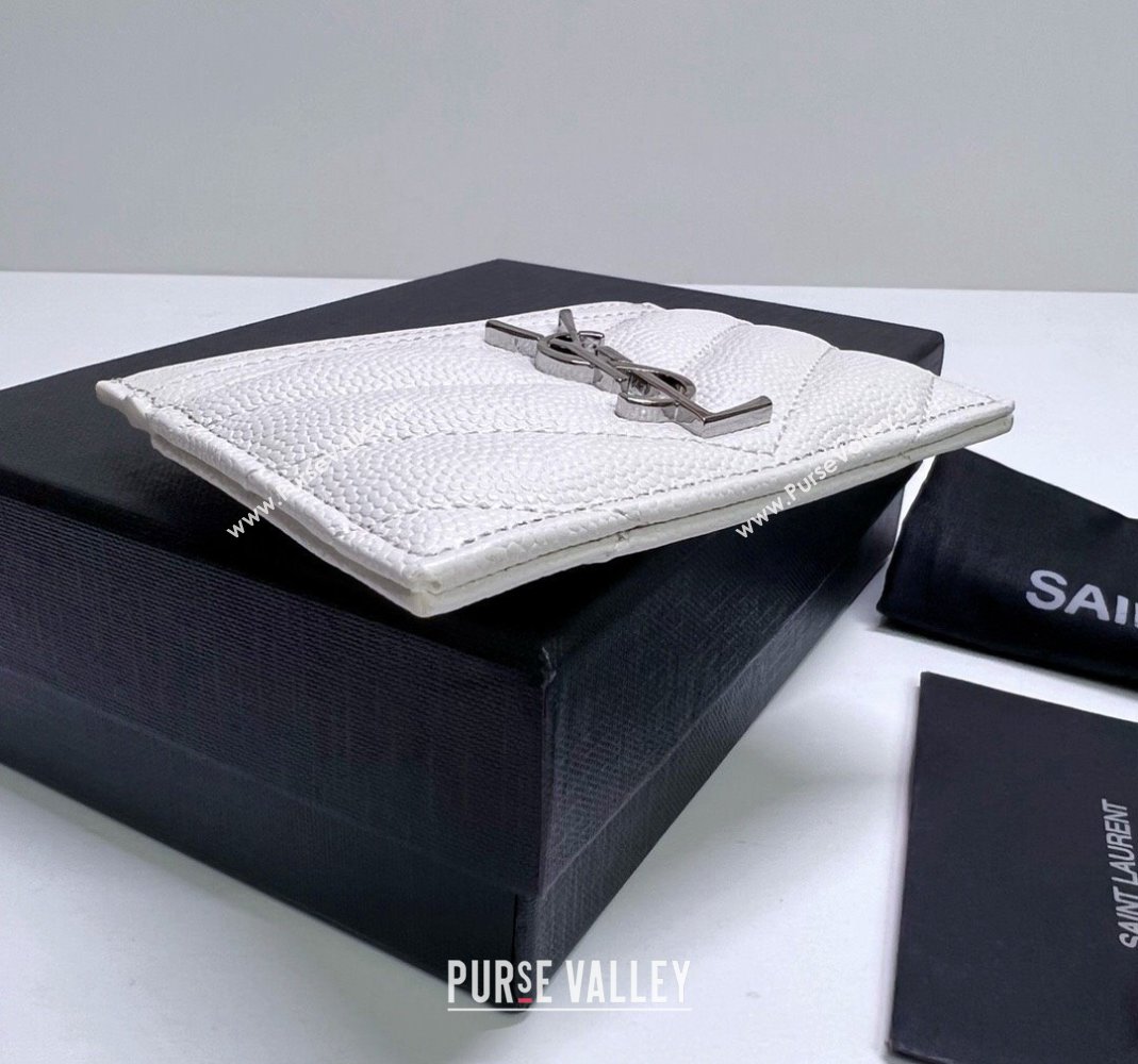 Saint Laurent Grained Leather Card Holder 423291 Snow White/Silver 2024 (nana-240417064)