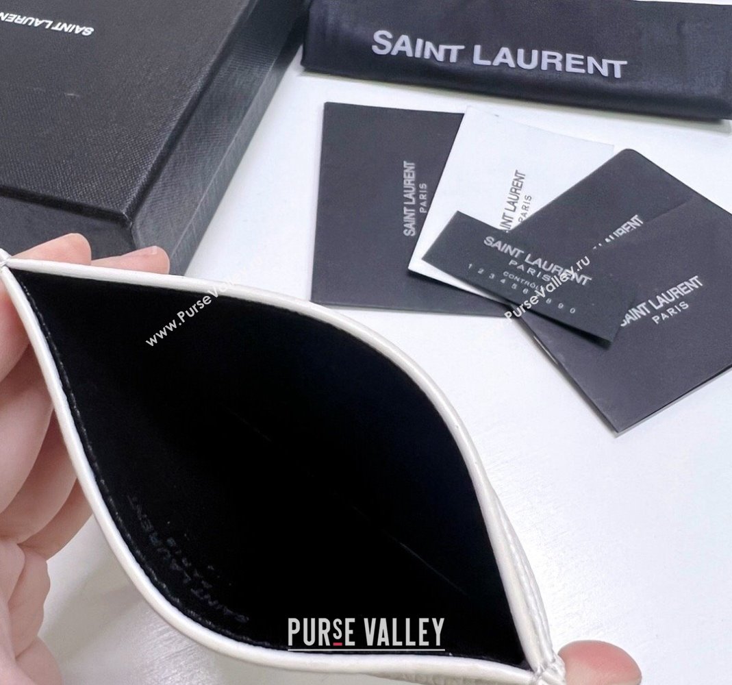 Saint Laurent Grained Leather Card Holder 423291 Snow White/Silver 2024 (nana-240417064)