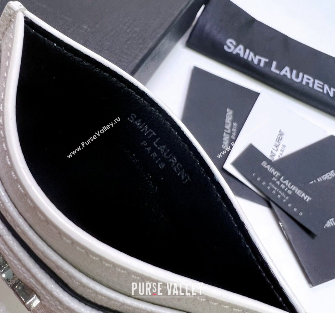 Saint Laurent Grained Leather Card Holder 423291 Snow White/Silver 2024 (nana-240417064)