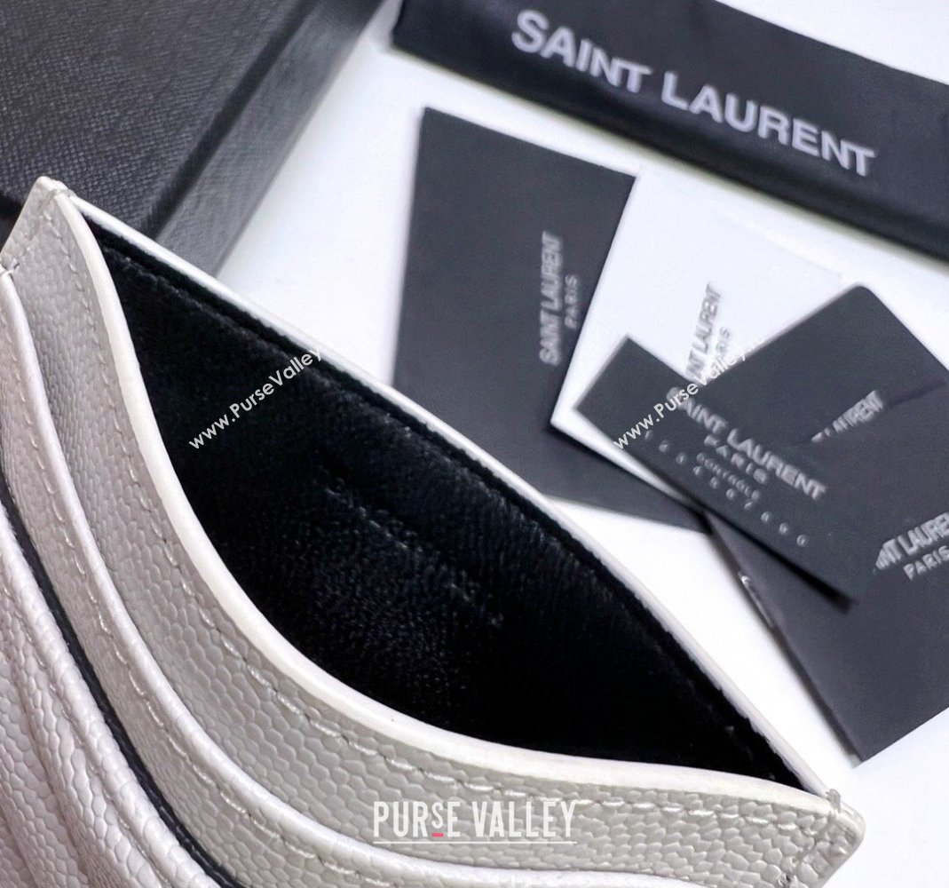 Saint Laurent Grained Leather Card Holder 423291 Snow White/Silver 2024 (nana-240417064)