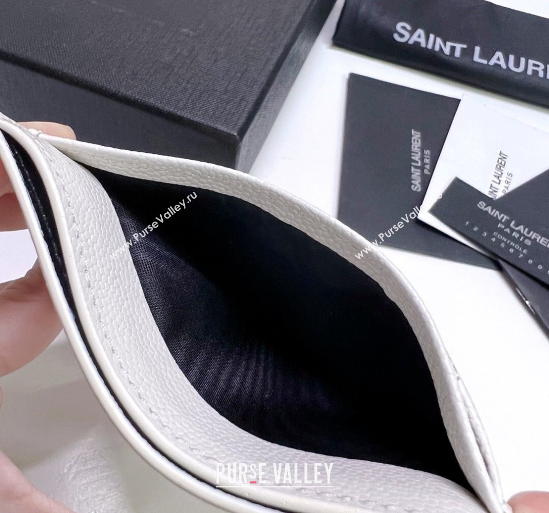 Saint Laurent Grained Leather Card Holder 423291 Snow White/Silver 2024 (nana-240417064)