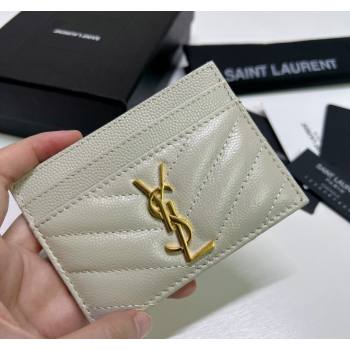 Saint Laurent Grained Leather Card Holder 423291 White/Gold 2024 (nana-240417065)
