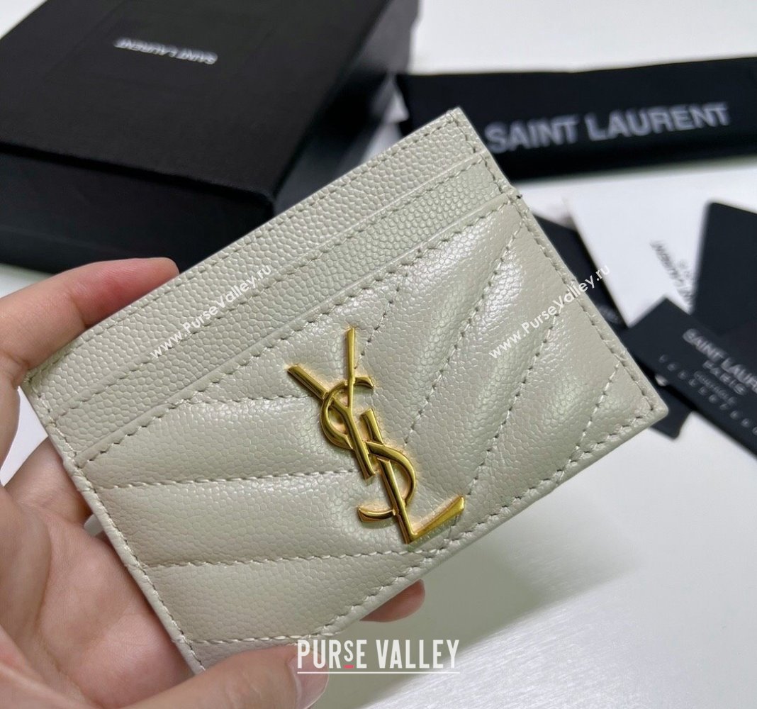 Saint Laurent Grained Leather Card Holder 423291 White/Gold 2024 (nana-240417065)