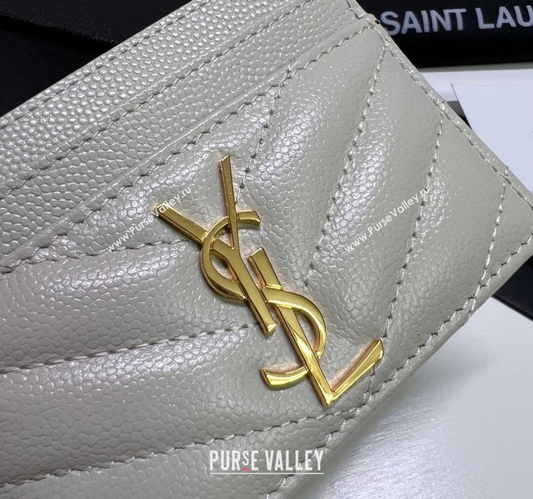 Saint Laurent Grained Leather Card Holder 423291 White/Gold 2024 (nana-240417065)