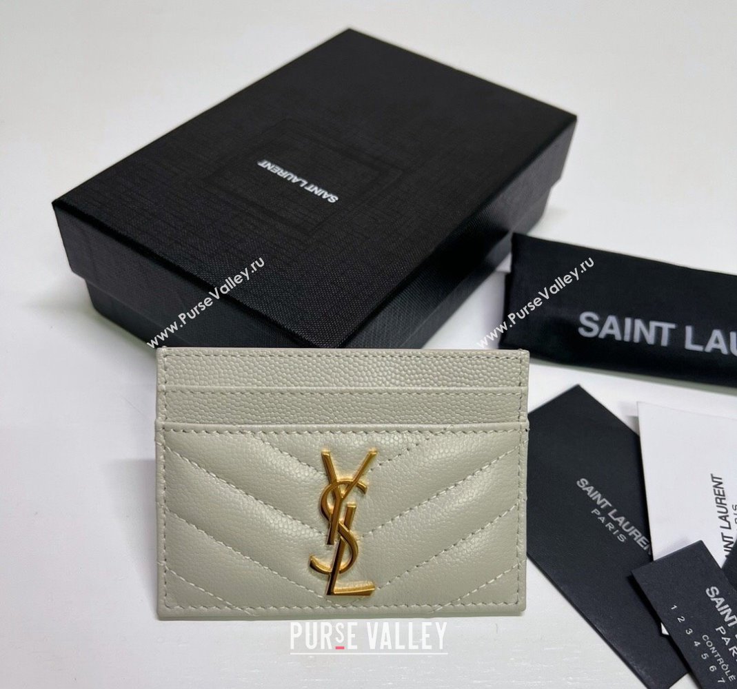 Saint Laurent Grained Leather Card Holder 423291 White/Gold 2024 (nana-240417065)