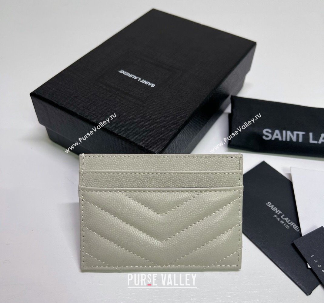 Saint Laurent Grained Leather Card Holder 423291 White/Gold 2024 (nana-240417065)