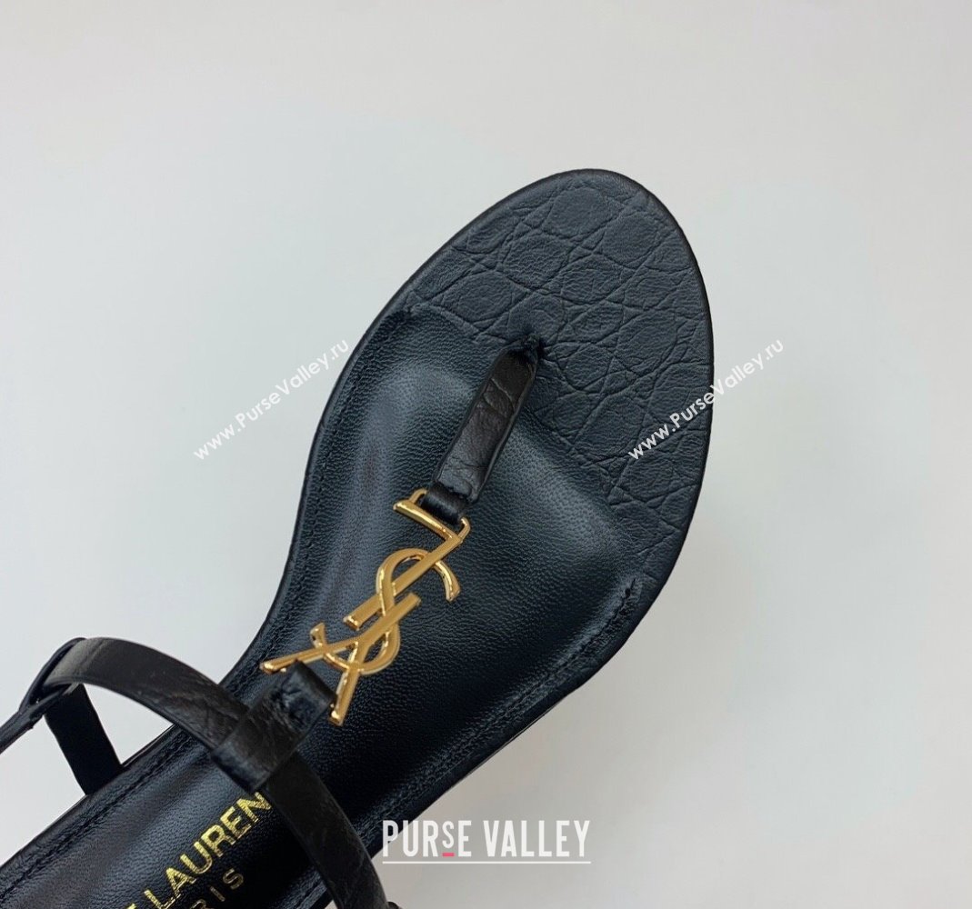 Saint Laurent YSL Flat Thong Sandals in Black Stone Embossed Leather 2024 0506 (MD-240506119)