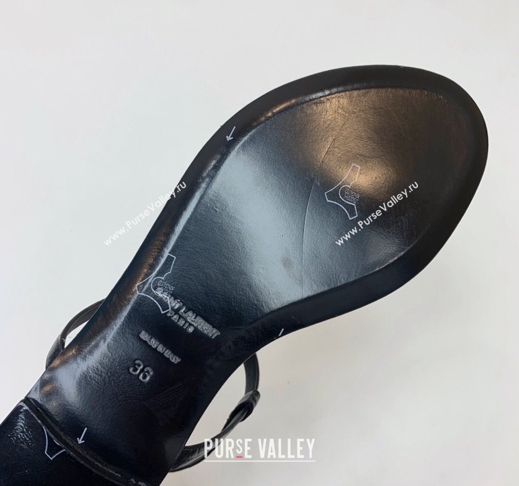 Saint Laurent YSL Flat Thong Sandals in Black Stone Embossed Leather 2024 0506 (MD-240506119)