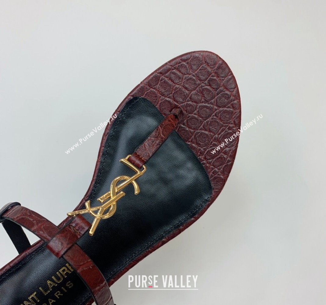 Saint Laurent YSL Flat Thong Sandals in Burgundy Stone Embossed Leather 2024 0506 (MD-240506121)