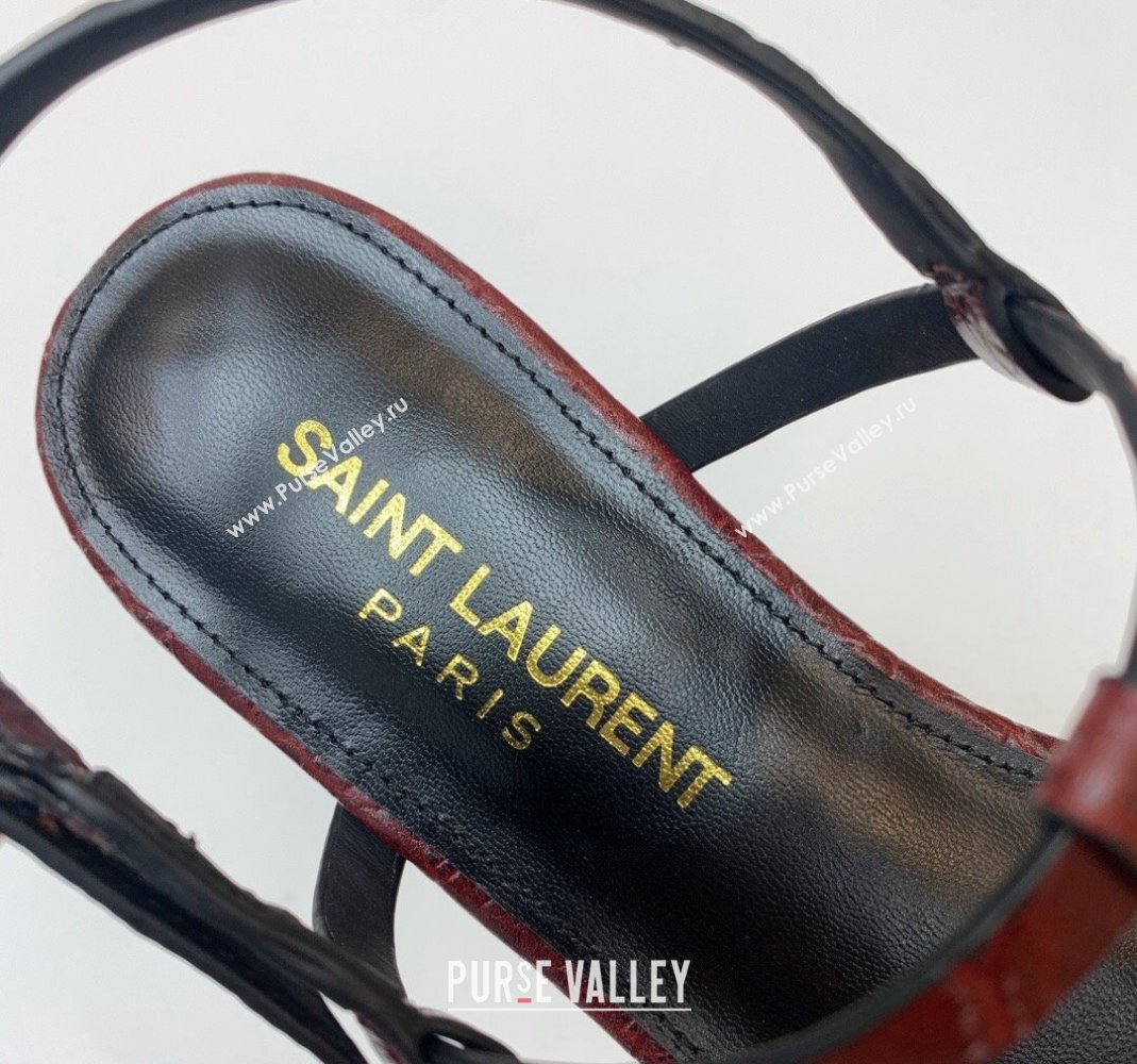 Saint Laurent YSL Flat Thong Sandals in Burgundy Stone Embossed Leather 2024 0506 (MD-240506121)