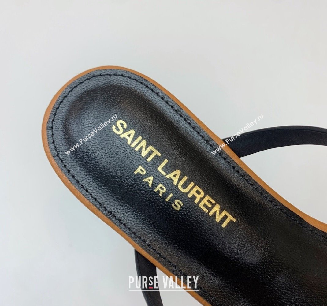 Saint Laurent YSL Flat Thong Slide Sandals in Brown Calf Leather 2024 0505 (MD-240506124)