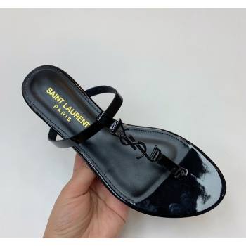 Saint Laurent YSL Flat Thong Slide Sandals in Patent Leather All Black 2024 0505 (MD-240506125)