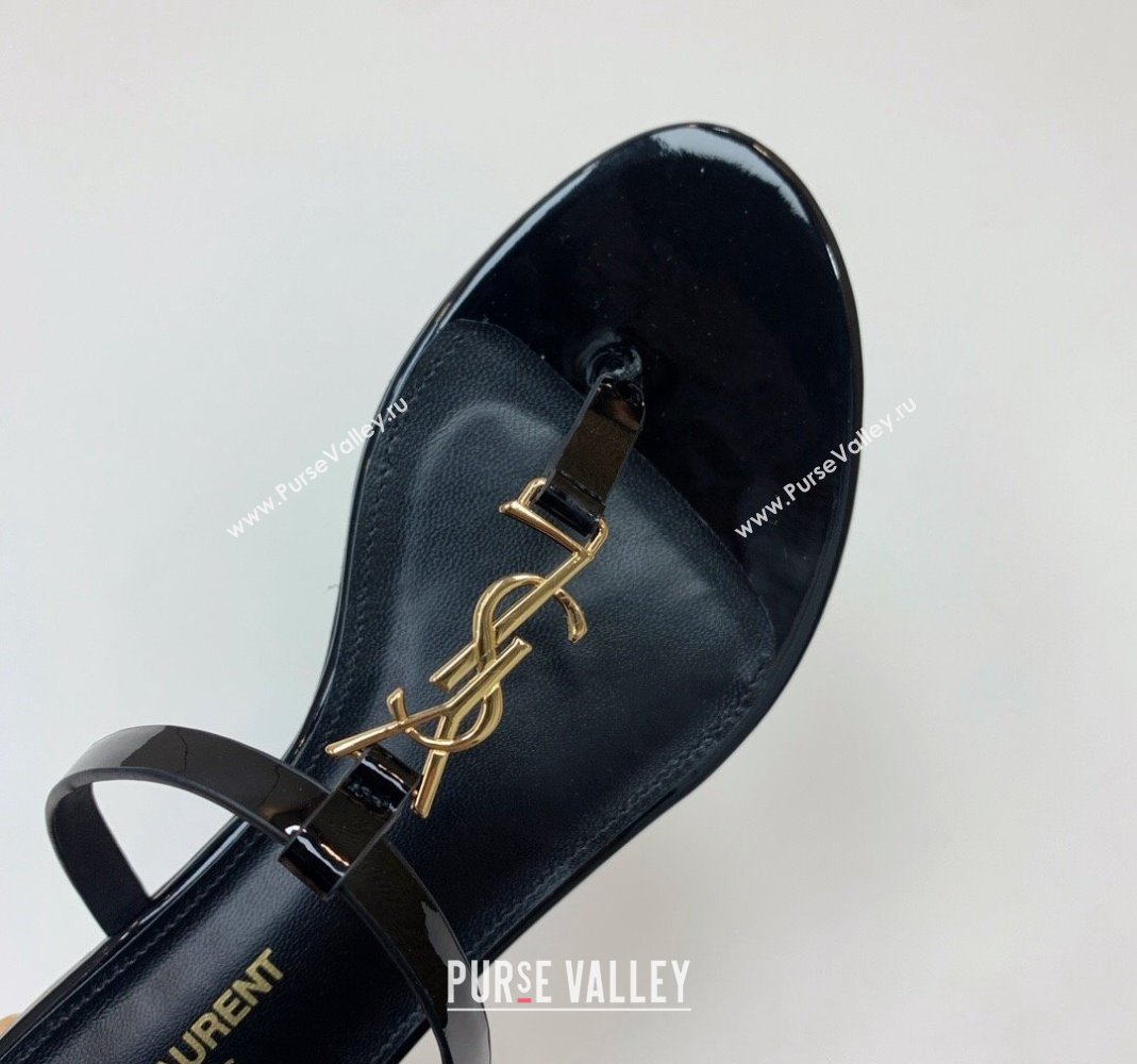 Saint Laurent YSL Flat Thong Slide Sandals in Patent Leather Black/Gold 2024 0505 (MD-240506126)