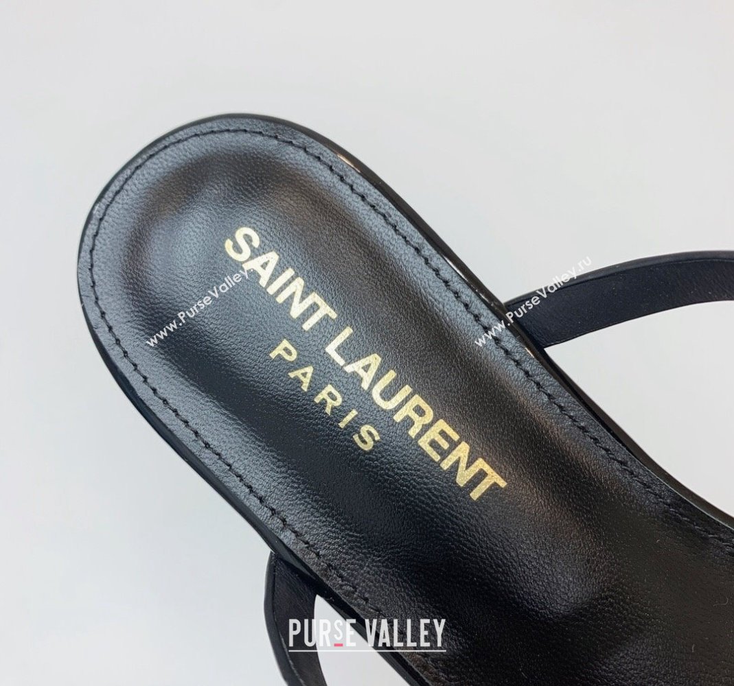 Saint Laurent YSL Flat Thong Slide Sandals in Patent Leather Black/Gold 2024 0505 (MD-240506126)