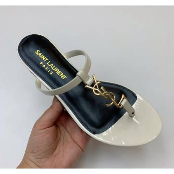 Saint Laurent YSL Flat Thong Slide Sandals in Patent Leather White 2024 0505 (MD-240506127)